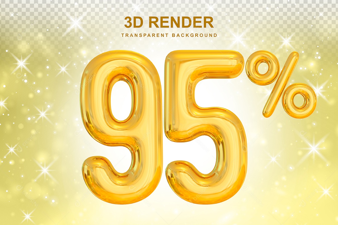 Número de Desconto 95% Elemento 3D Dourado para Composição PSD