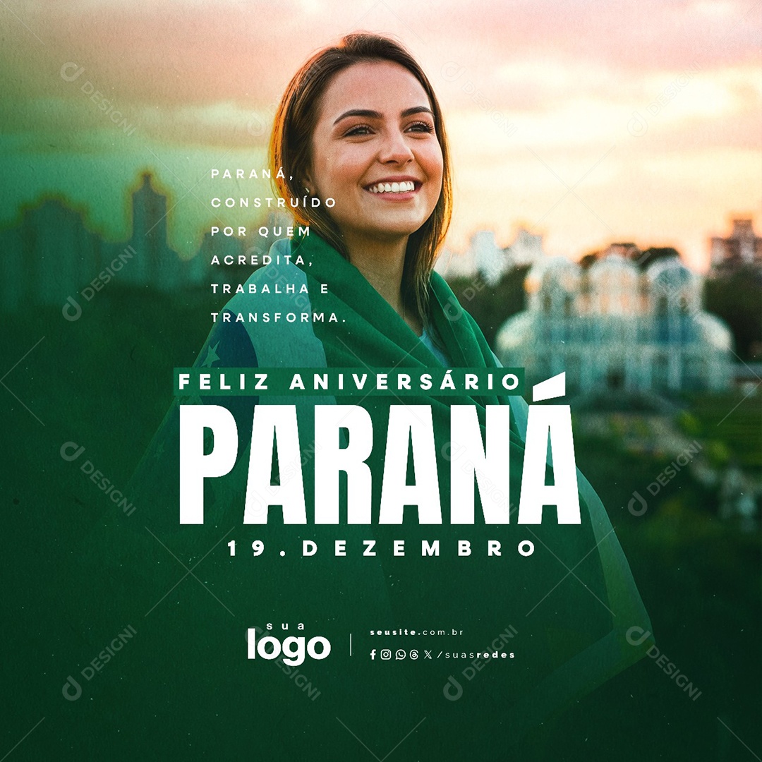 Feliz Aniversários Paraná 19 de Dezembro Social Media PSD Editável