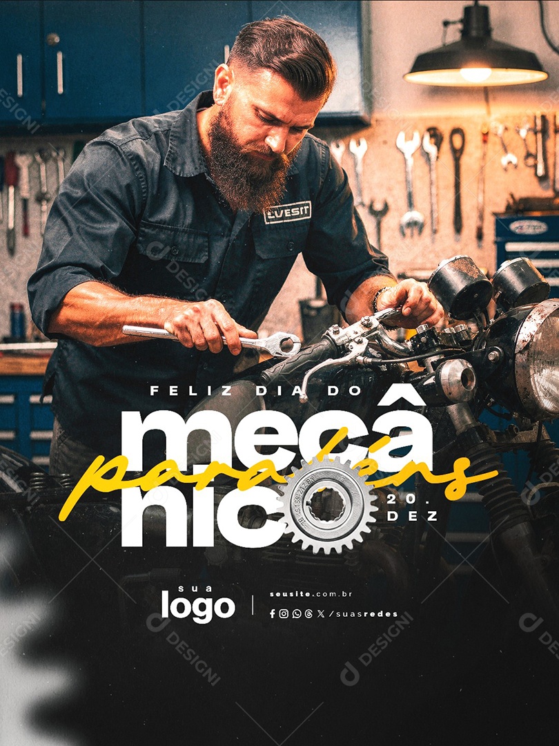 Feliz Dia do Mecânico 20 de Dezembro Social Media PSD Editável