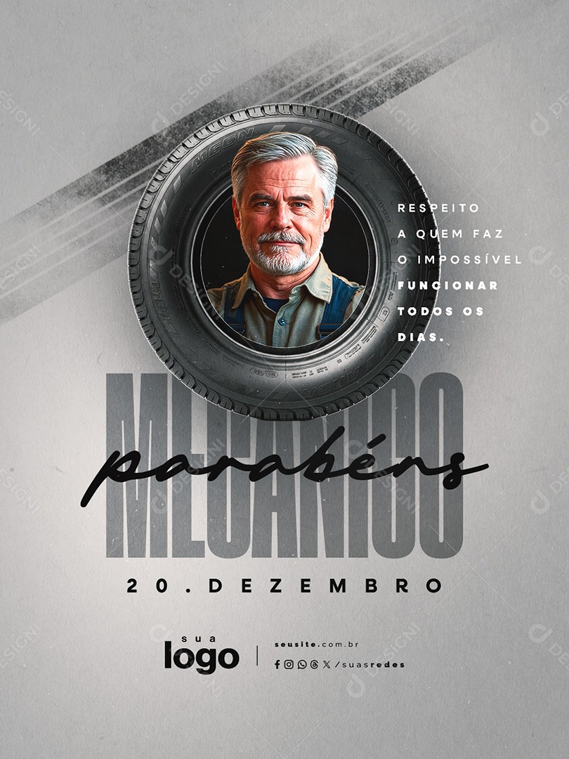 Dia do Mecânico 20 de Dezembro Parabéns Social Media PSD Editável