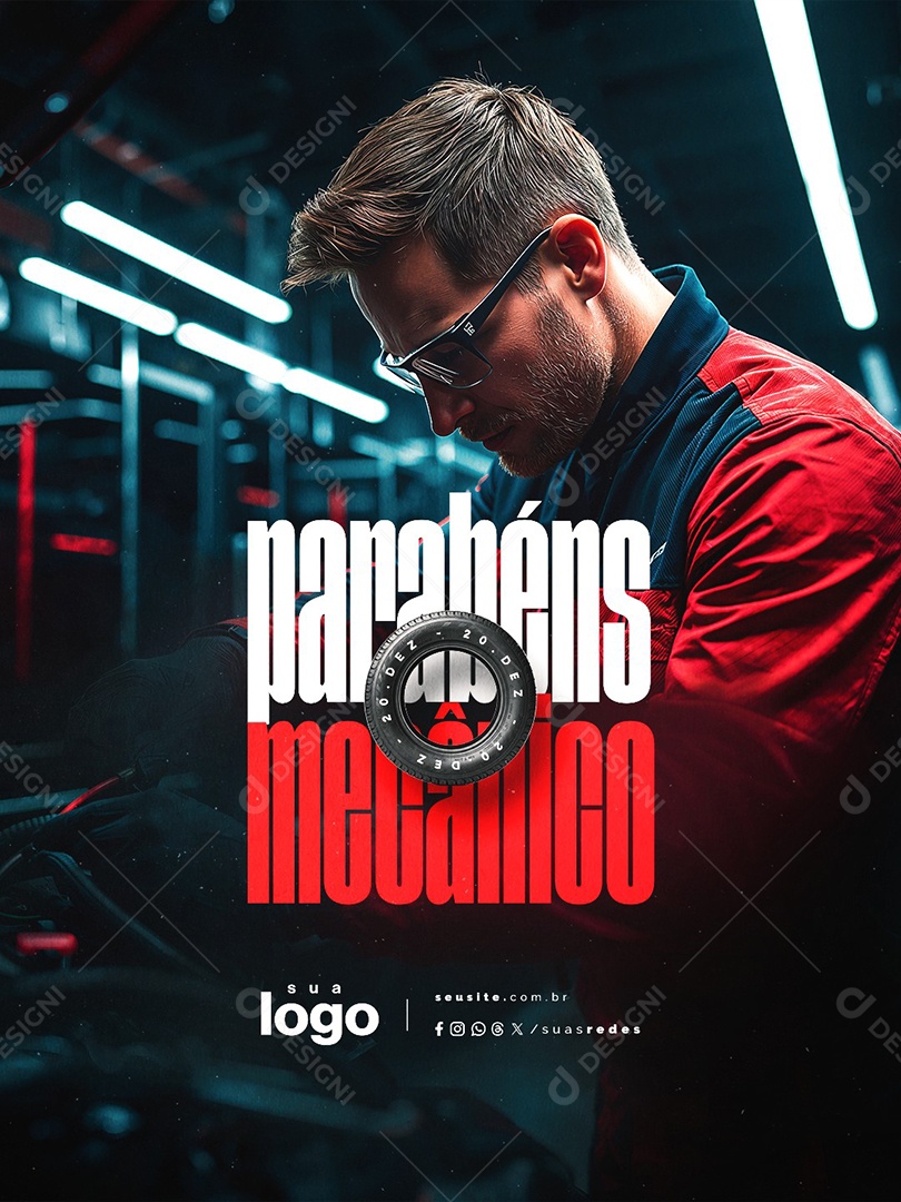 Parabéns Dia do Mecânico 20 de Dezembro Social Media PSD Editável