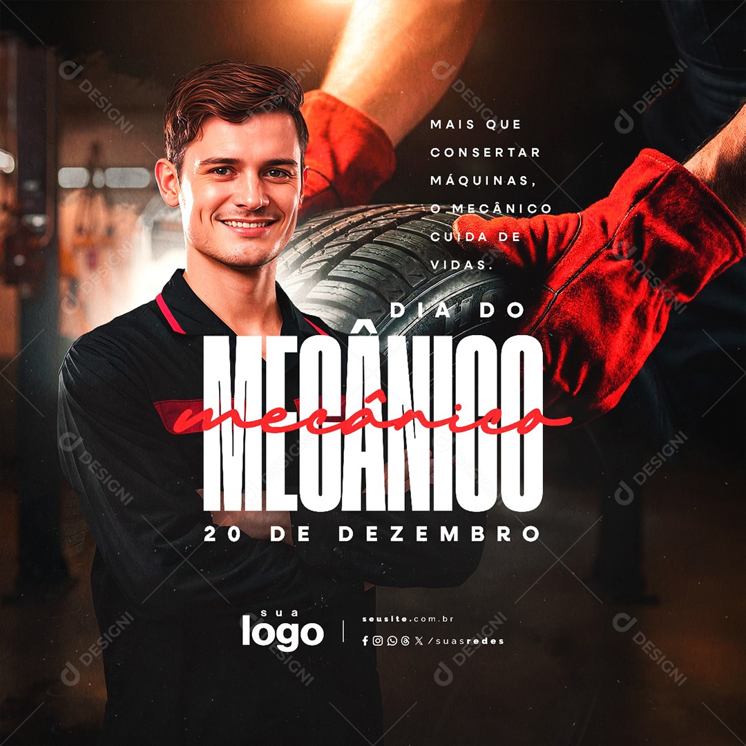 Dia do Mecânico 20 de Dezembro Social Media PSD Editável