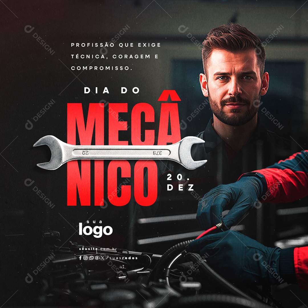 Dia do Mecânico 20 de Dezembro Profissão Que Exige Técnica Social Media PSD Editável