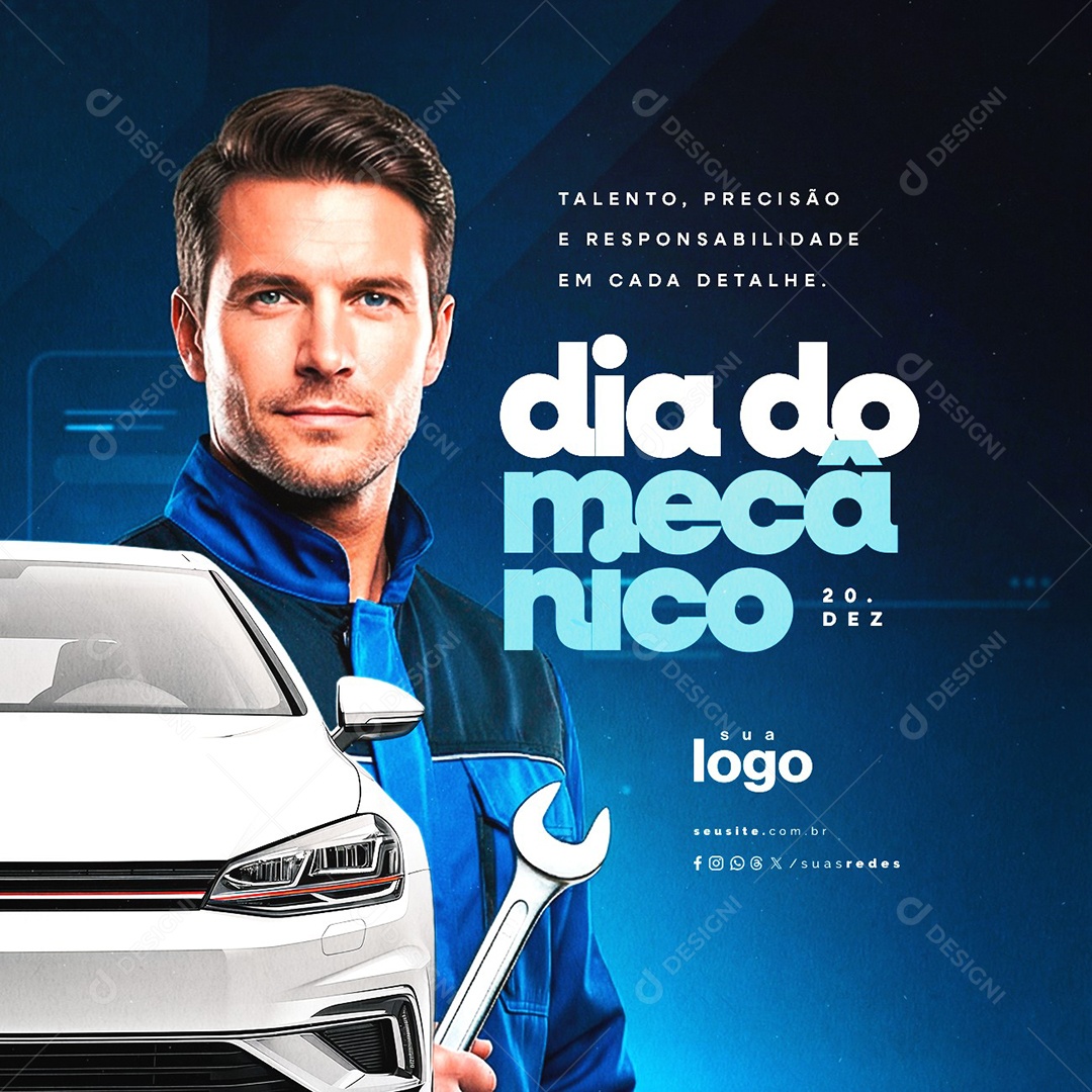 Dia do Mecânico 20 de Dezembro Talento Precisão Social Media PSD Editável