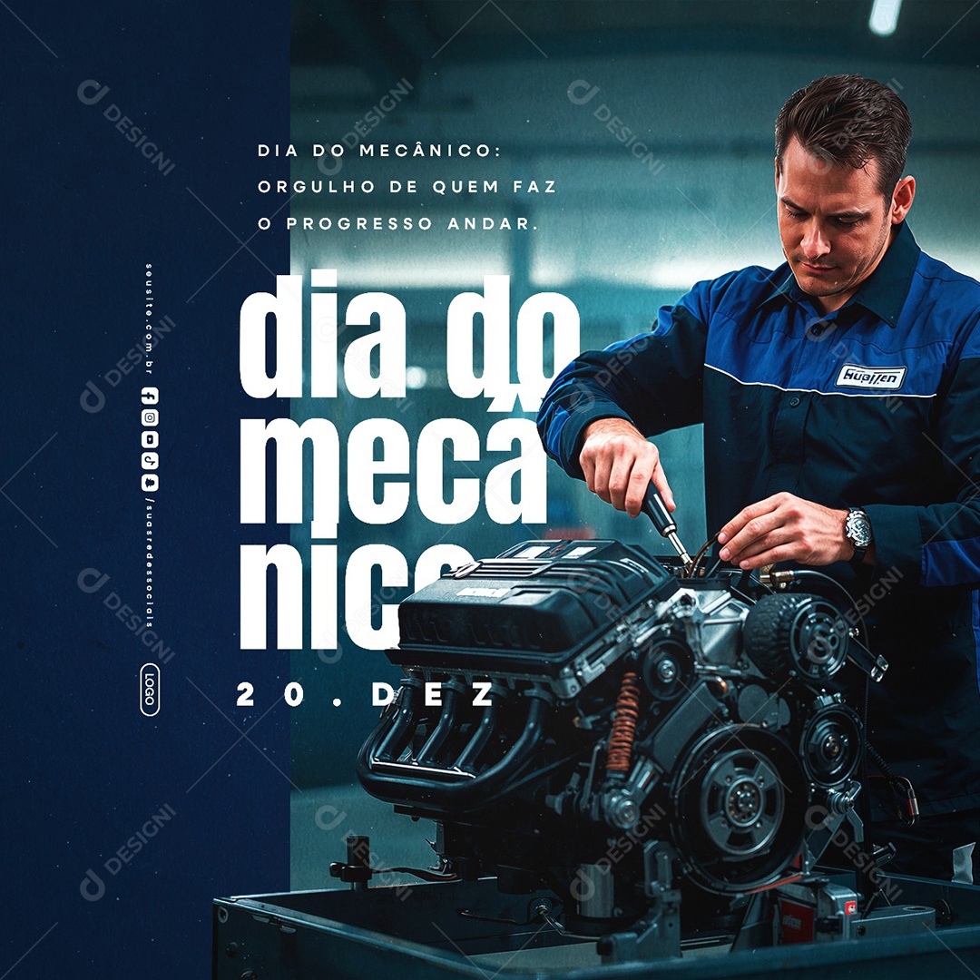 Dia do Mecânico 20 de Dezembro Social Media PSD Editável