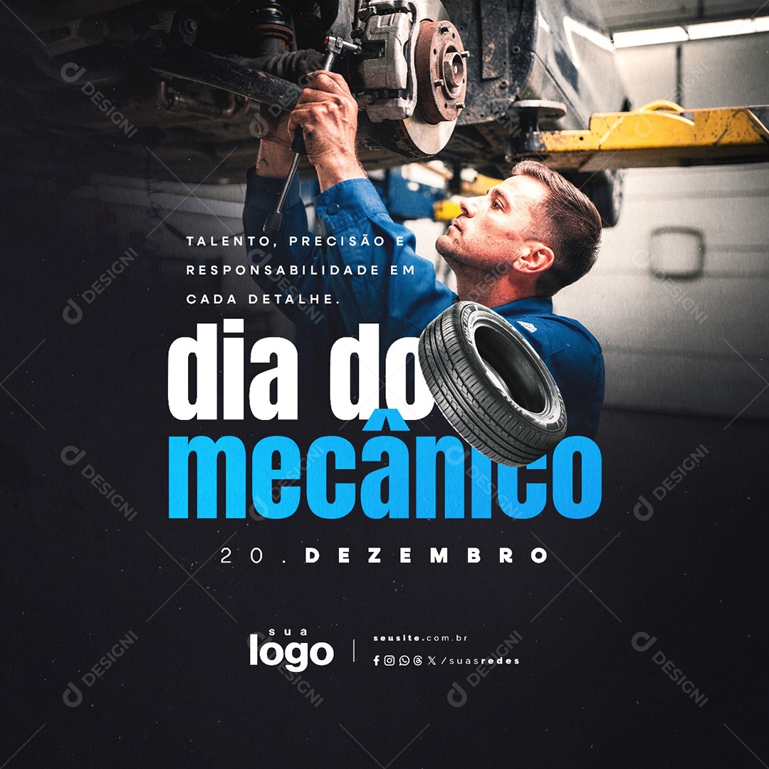 Dia do Mecânico 20 de Dezembro Talento Precisão Social Media PSD Editável
