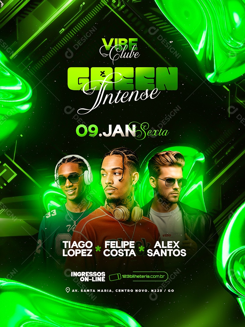 Flyer Próximos Shows Green Intense Social Media PSD Editável