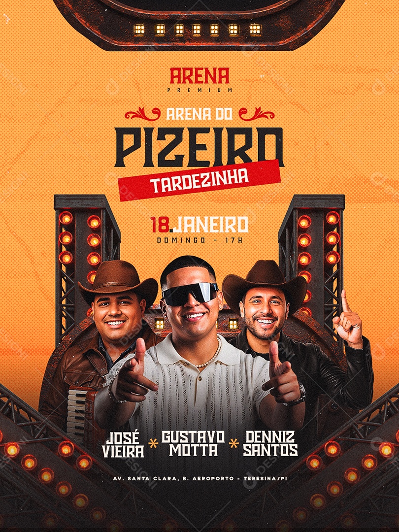 Flyer Próximos Shows Arena do Pizeiro Tardezinha Social Media PSD Editável