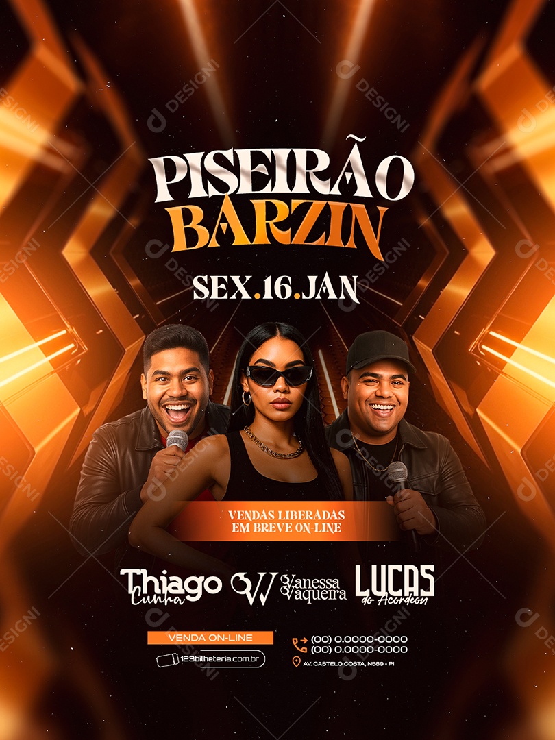 Flyer Próximos Shows Piseirão Barzin Social Media PSD Editável