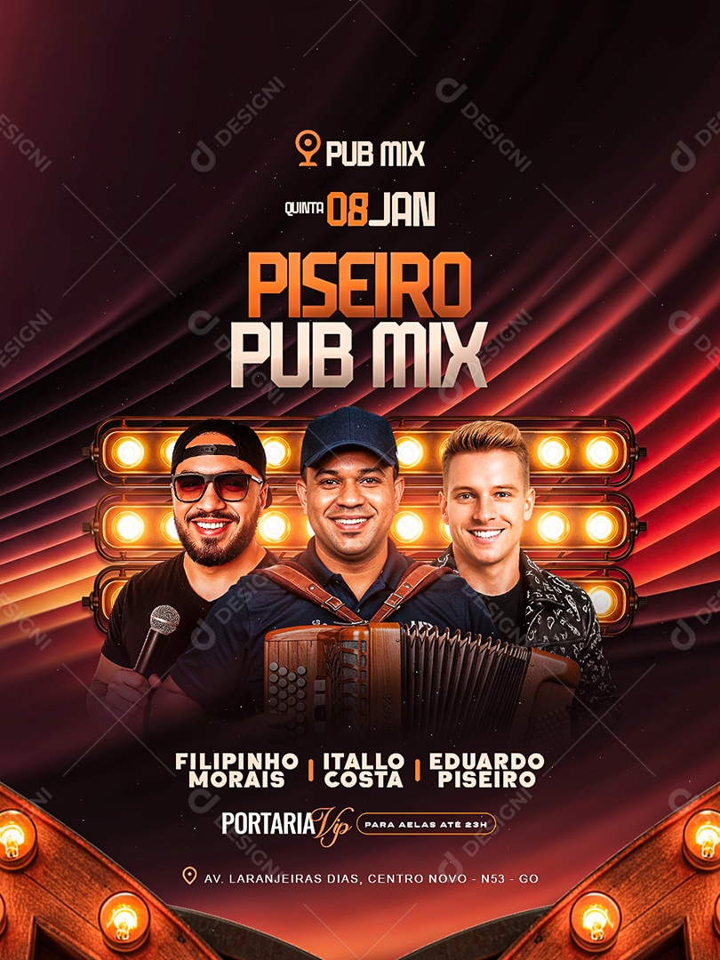Flyer Próximos Shows Piseiro Pub Mix Social Media PSD Editável