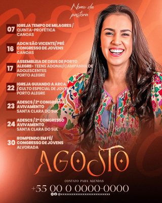 Agosto Nome da Pastora Agenda de Eventos de Jovens PSD Editável