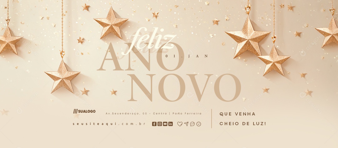 Banner Feliz Ano Novo 01 de Janeiro Social Media PSD Editável