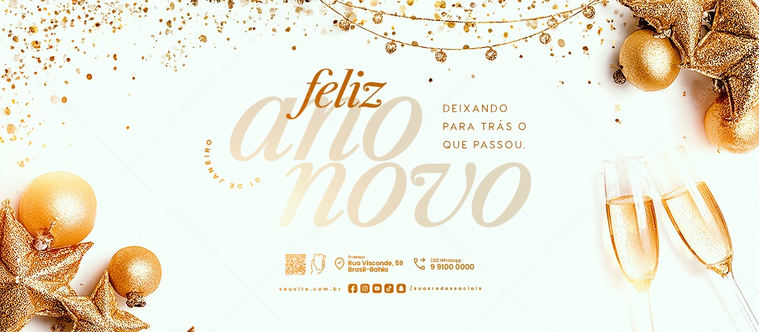 Banner Feliz Ano Novo 01 de Janeiro Deixando para Trás Social Media PSD Editável