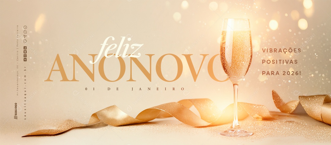 Banner Feliz Ano Novo 01 de Janeiro Social Media PSD Editável