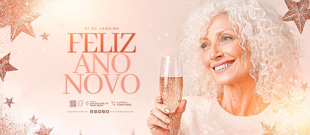 Banner Feliz Ano Novo 01 de Janeiro Social Media PSD Editável