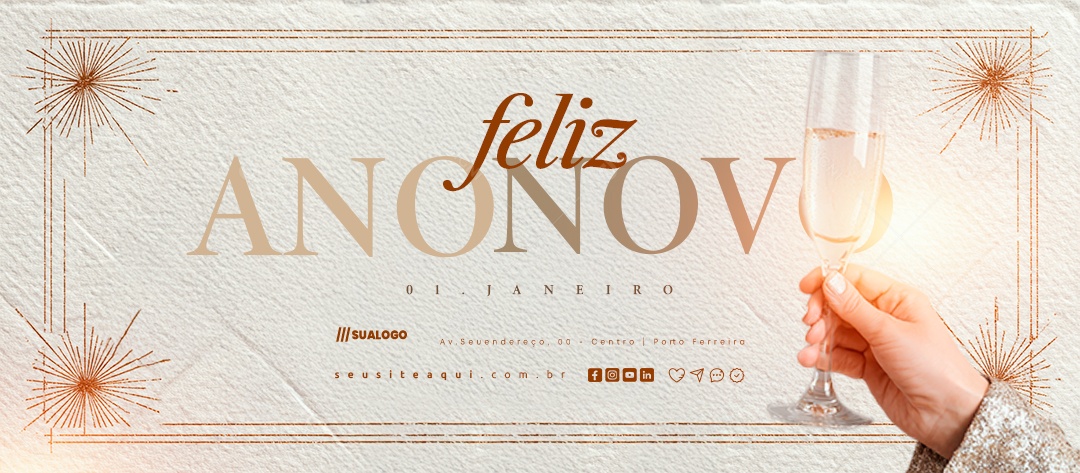 Banner Feliz Ano Novo 01 de Janeiro Social Media PSD Editável