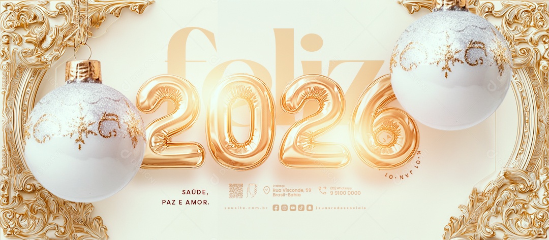 Banner Feliz 2026 Ano Novo 01 de Janeiro Social Media PSD Editável