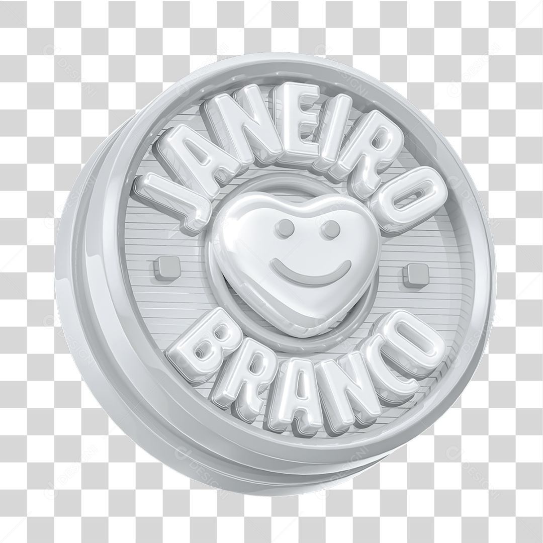Selo 3D Janeiro Branco PNG Transparente