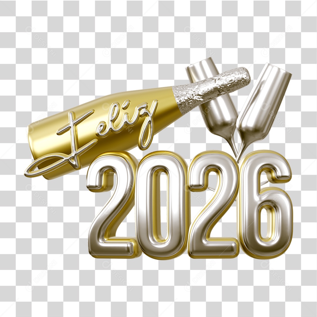 Selo 3D Feliz 2026 Ano Novo PNG Transparente