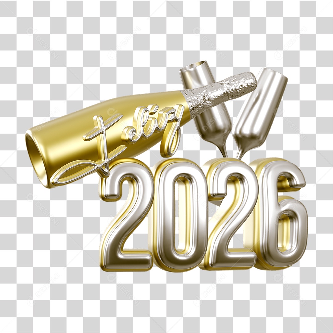 Selo 3D Feliz 2026 Ano Novo PNG Transparente