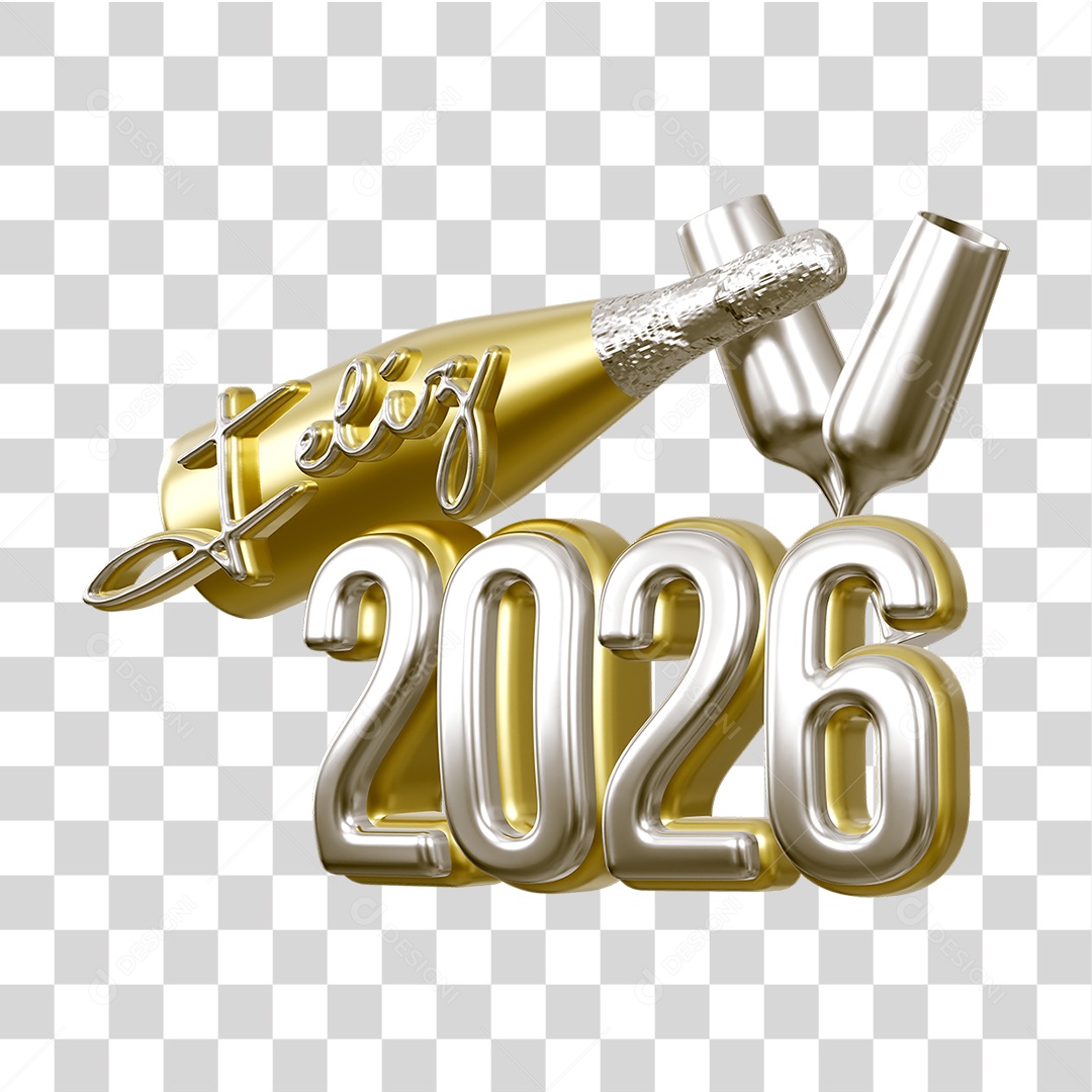 Selo 3D Feliz 2026 Ano Novo PNG Transparente