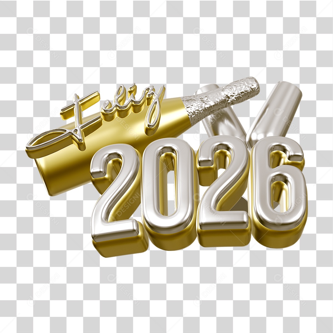 Selo 3D Feliz 2026 Ano Novo PNG Transparente
