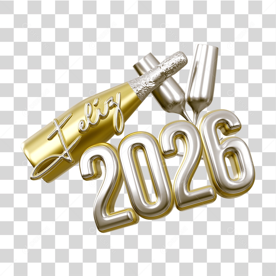 Selo 3D Feliz 2026 Ano Novo PNG Transparente