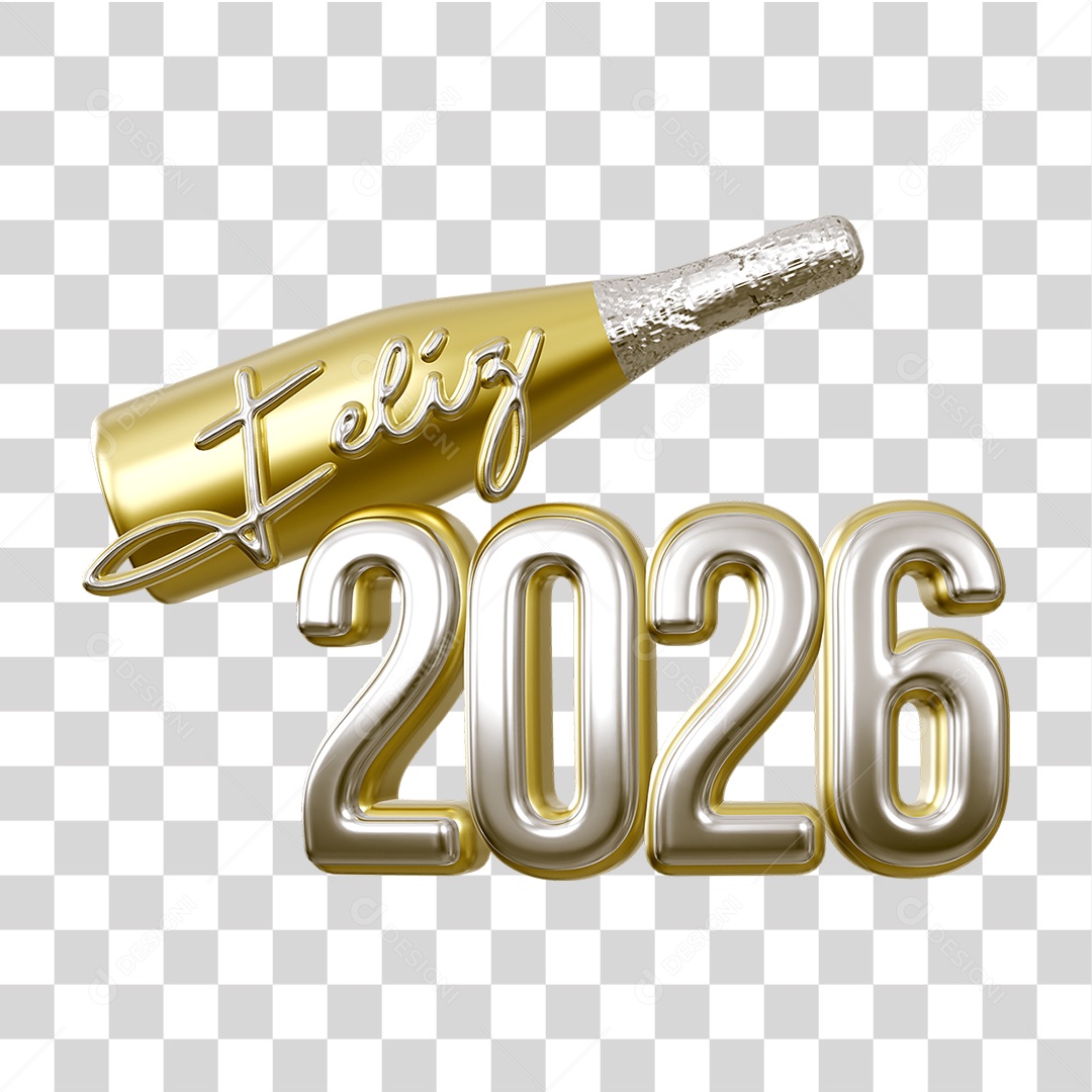 Selo 3D Feliz 2026 Ano Novo PNG Transparente