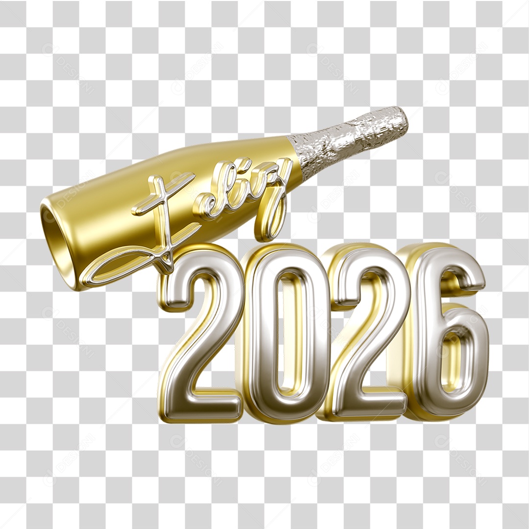 Selo 3D Feliz 2026 Ano Novo PNG Transparente