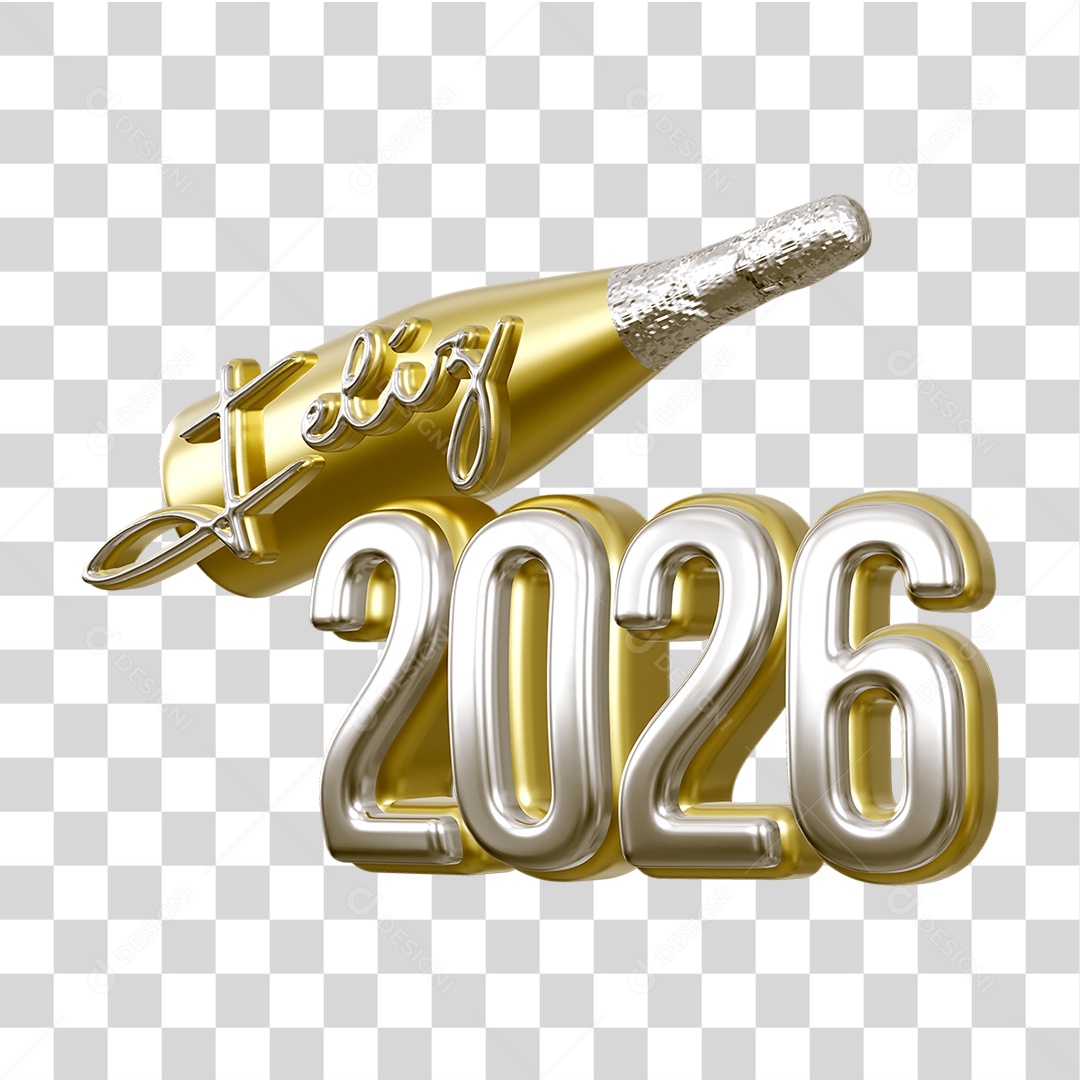 Selo 3D Feliz 2026 Ano Novo PNG Transparente