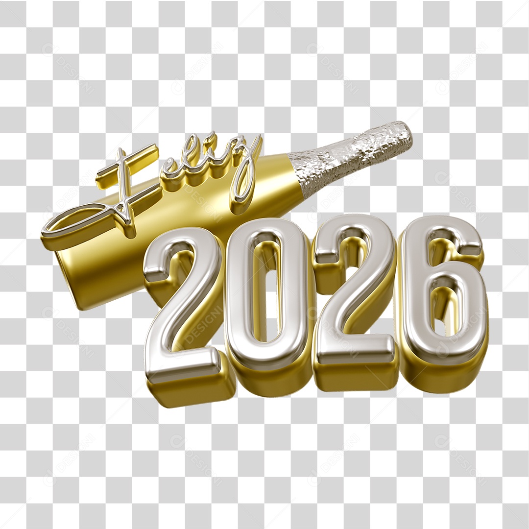 Selo 3D Feliz 2026 Ano Novo PNG Transparente