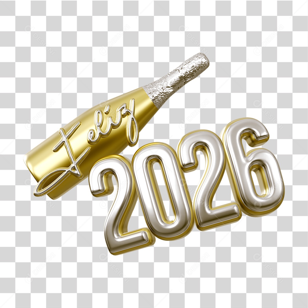 Selo 3D Feliz 2026 Ano Novo PNG Transparente