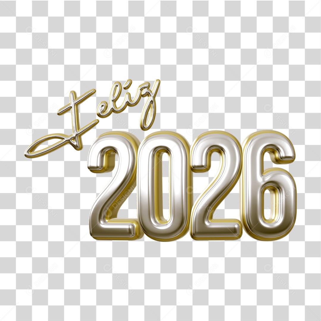 Selo 3D Feliz 2026 Ano Novo PNG Transparente