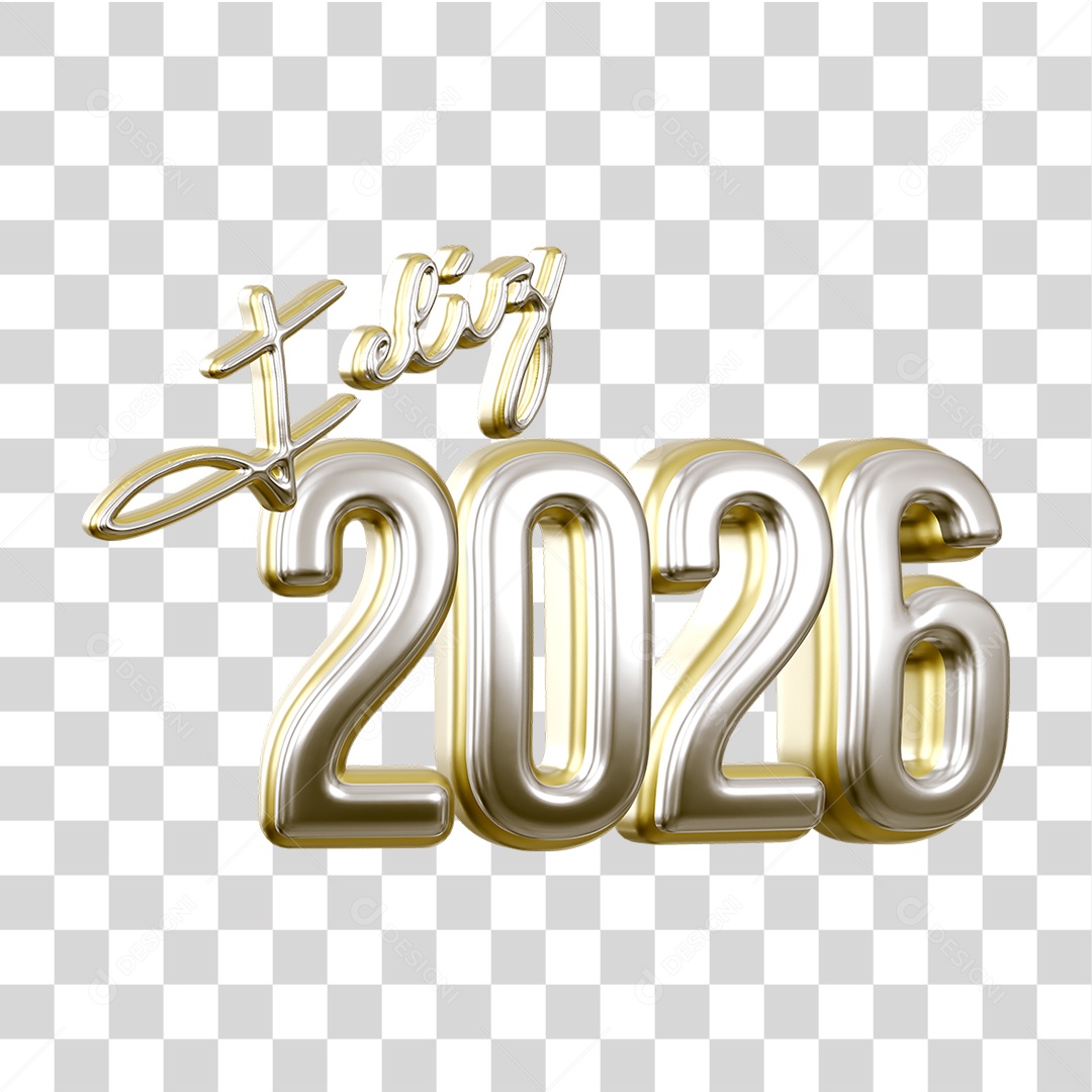 Selo 3D Feliz 2026 Ano Novo PNG Transparente