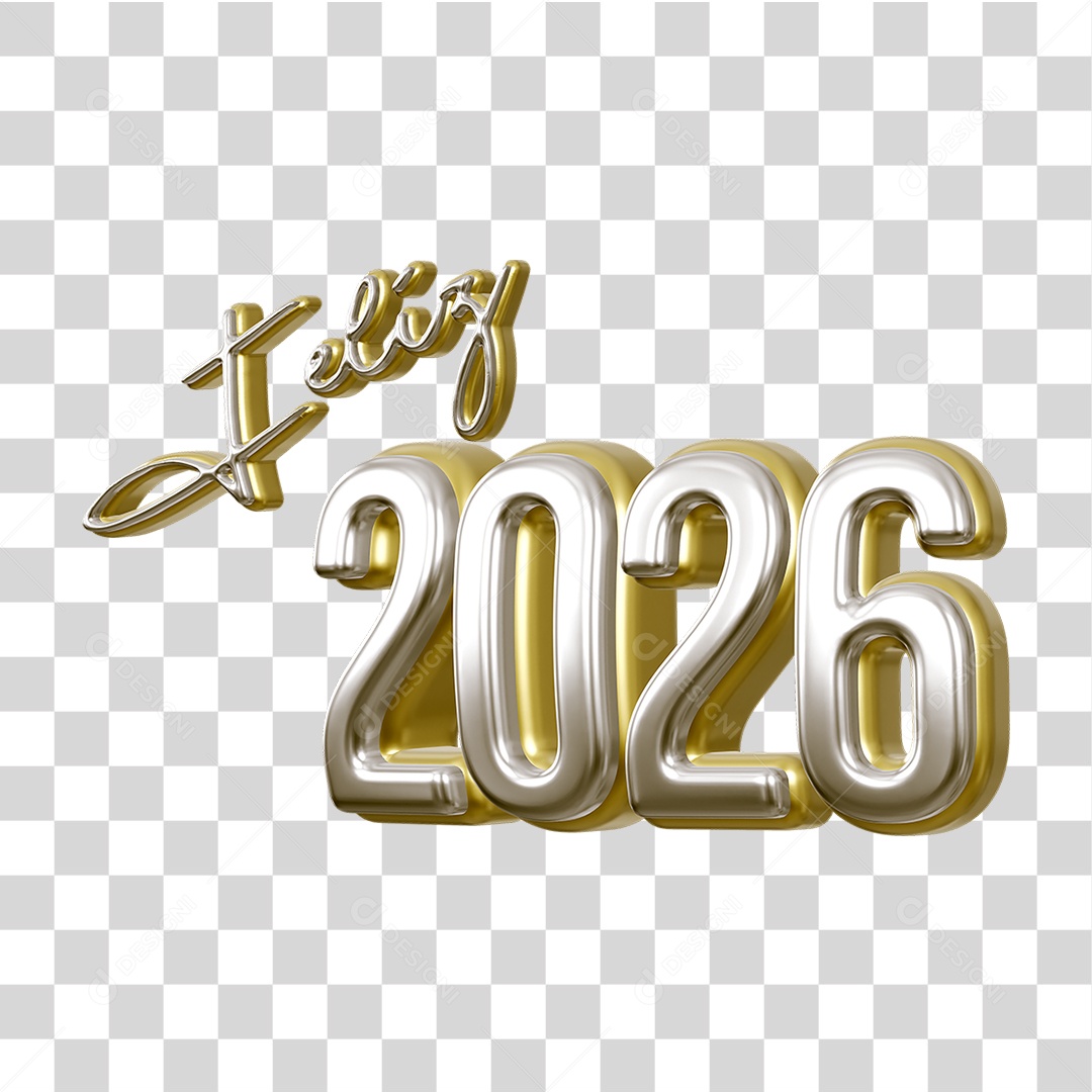 Selo 3D Feliz 2026 Ano Novo PNG Transparente