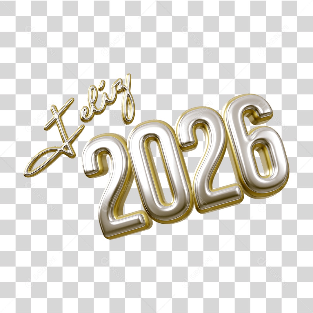 Selo 3D Feliz 2026 Ano Novo PNG Transparente