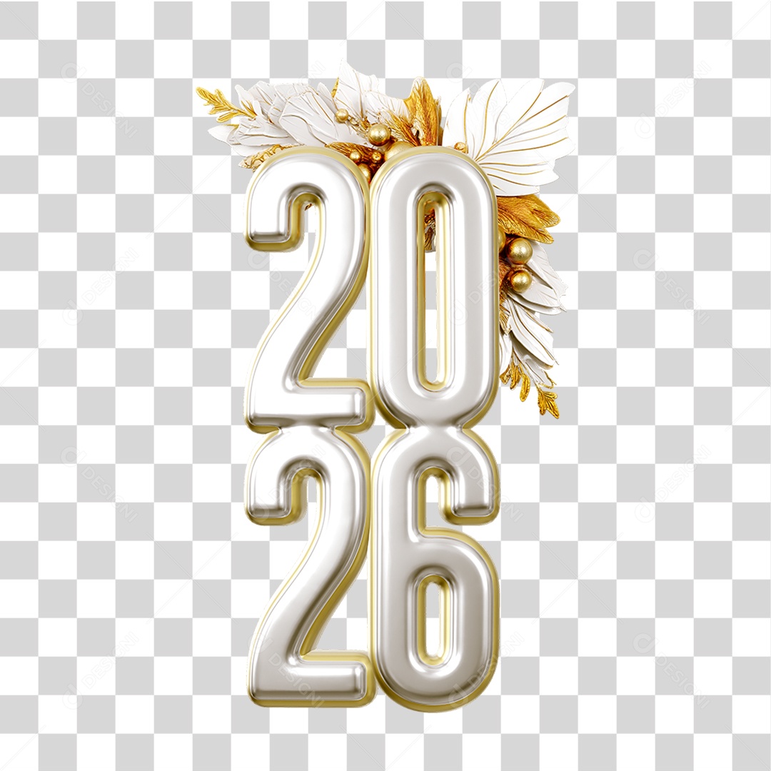 Número 3D 2026 Ano Novo PNG Transparente