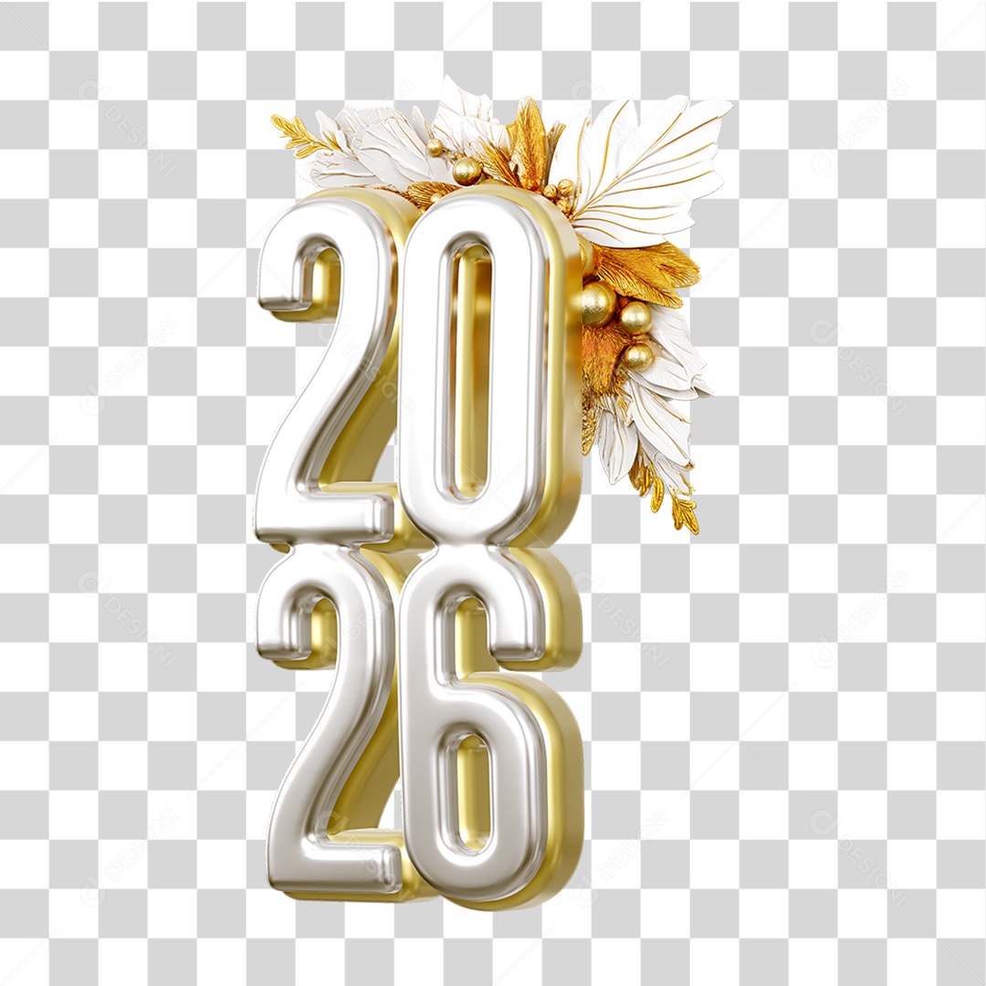 Número 3D 2026 Ano Novo PNG Transparente