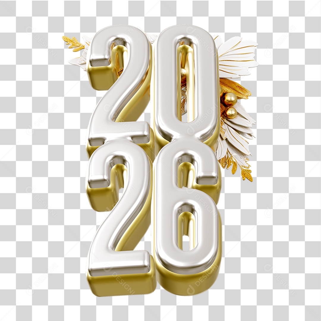 Número 3D 2026 Ano Novo PNG Transparente