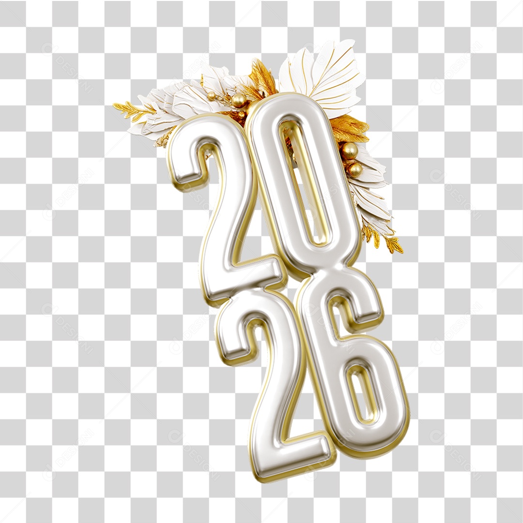 Número 3D 2026 Ano Novo PNG Transparente