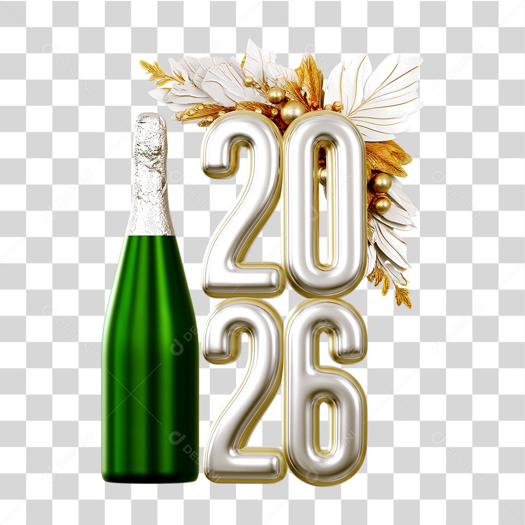 Número 3D 2026 Ano Novo PNG Transparente