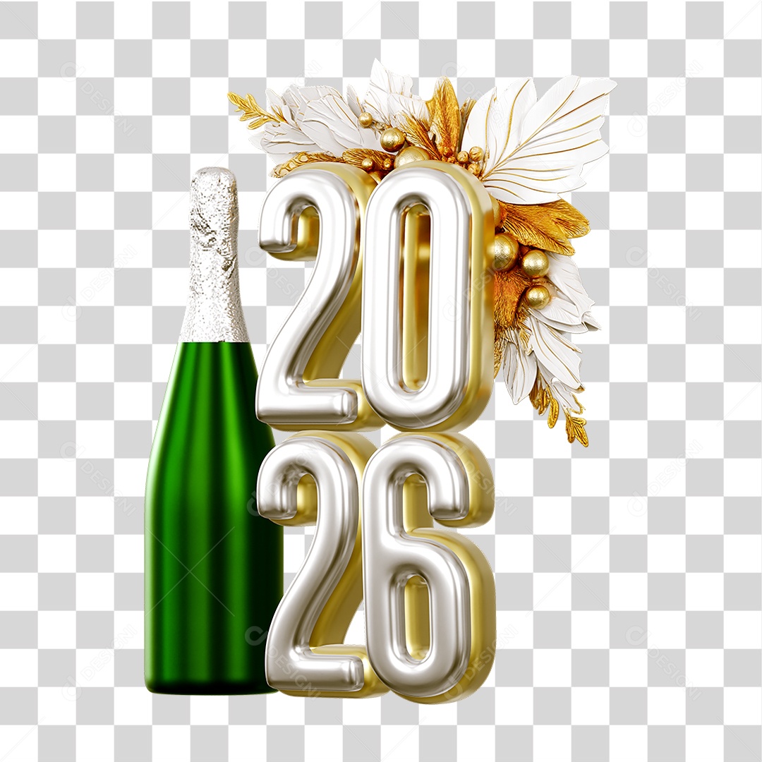 Número 3D 2026 Ano Novo PNG Transparente