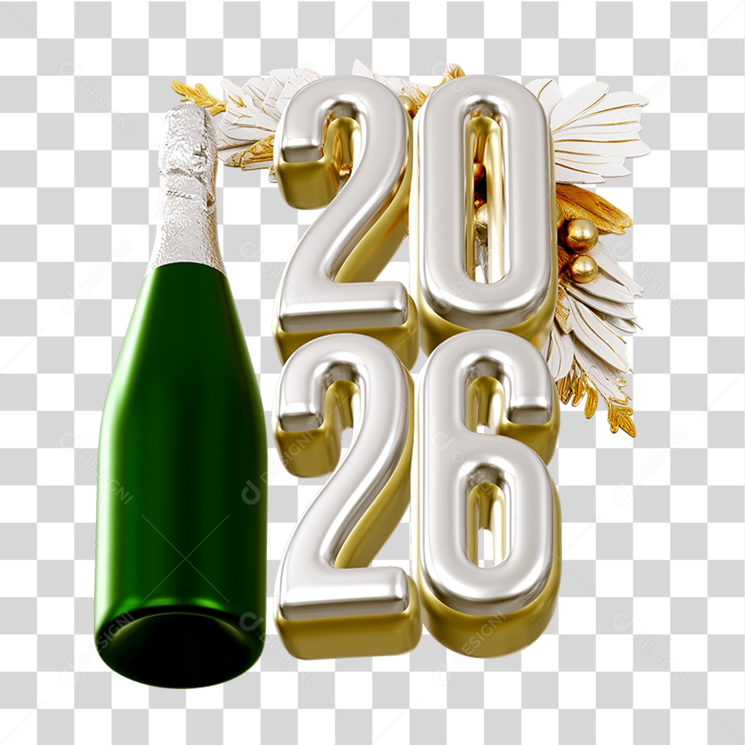 Número 3D 2026 Ano Novo PNG Transparente