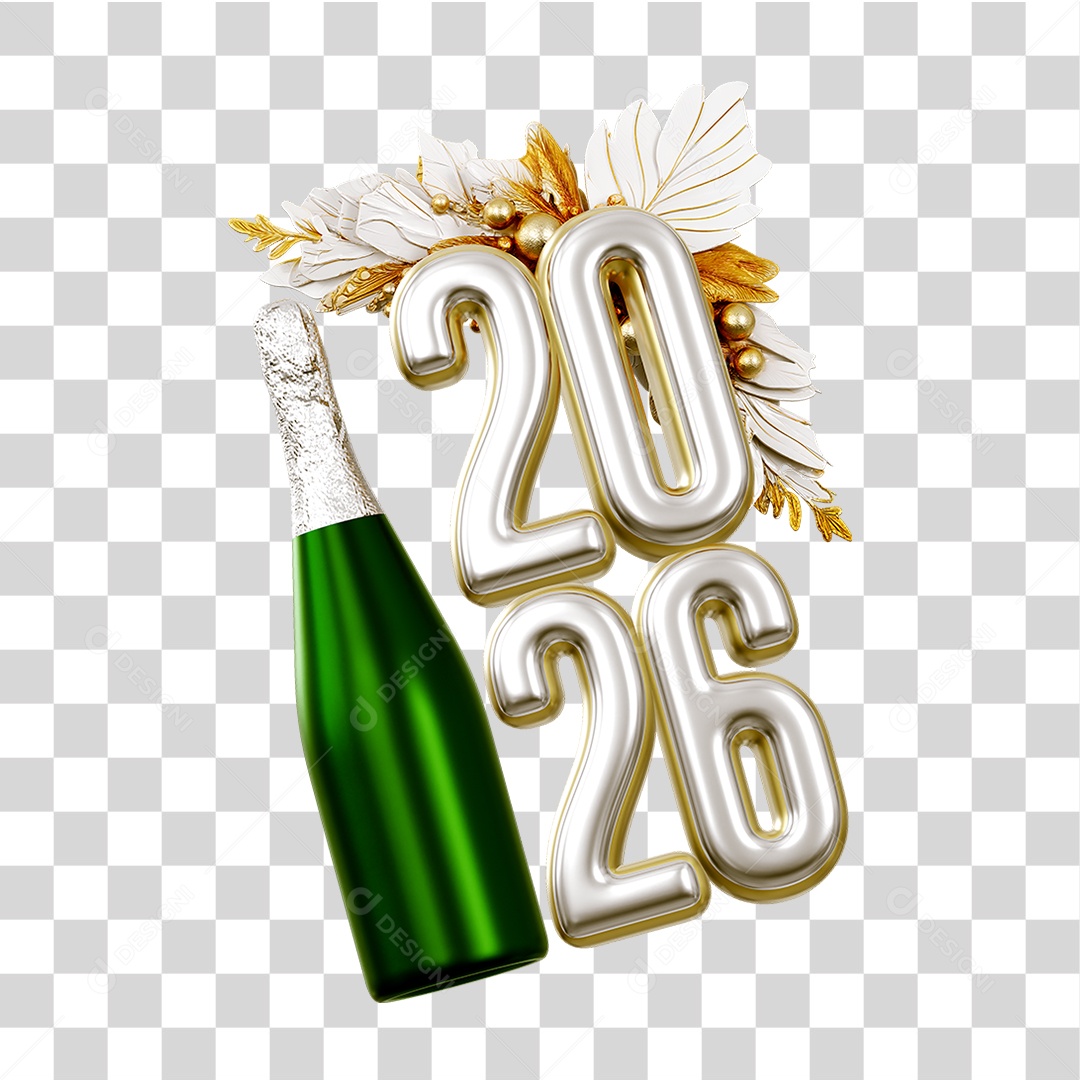 Número 3D 2026 Ano Novo PNG Transparente