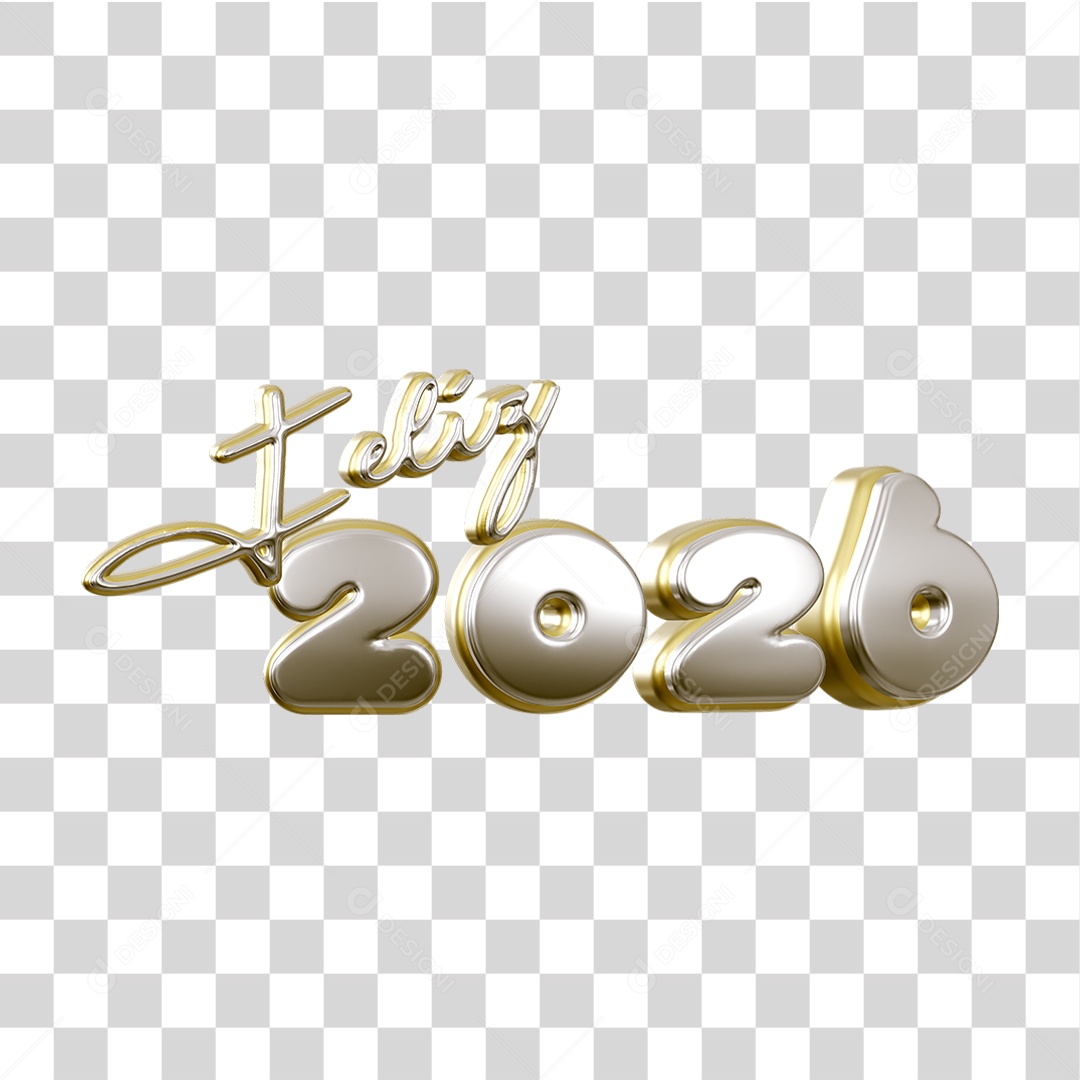 Selo 3D Feliz 2026 Ano Novo PNG Transparente