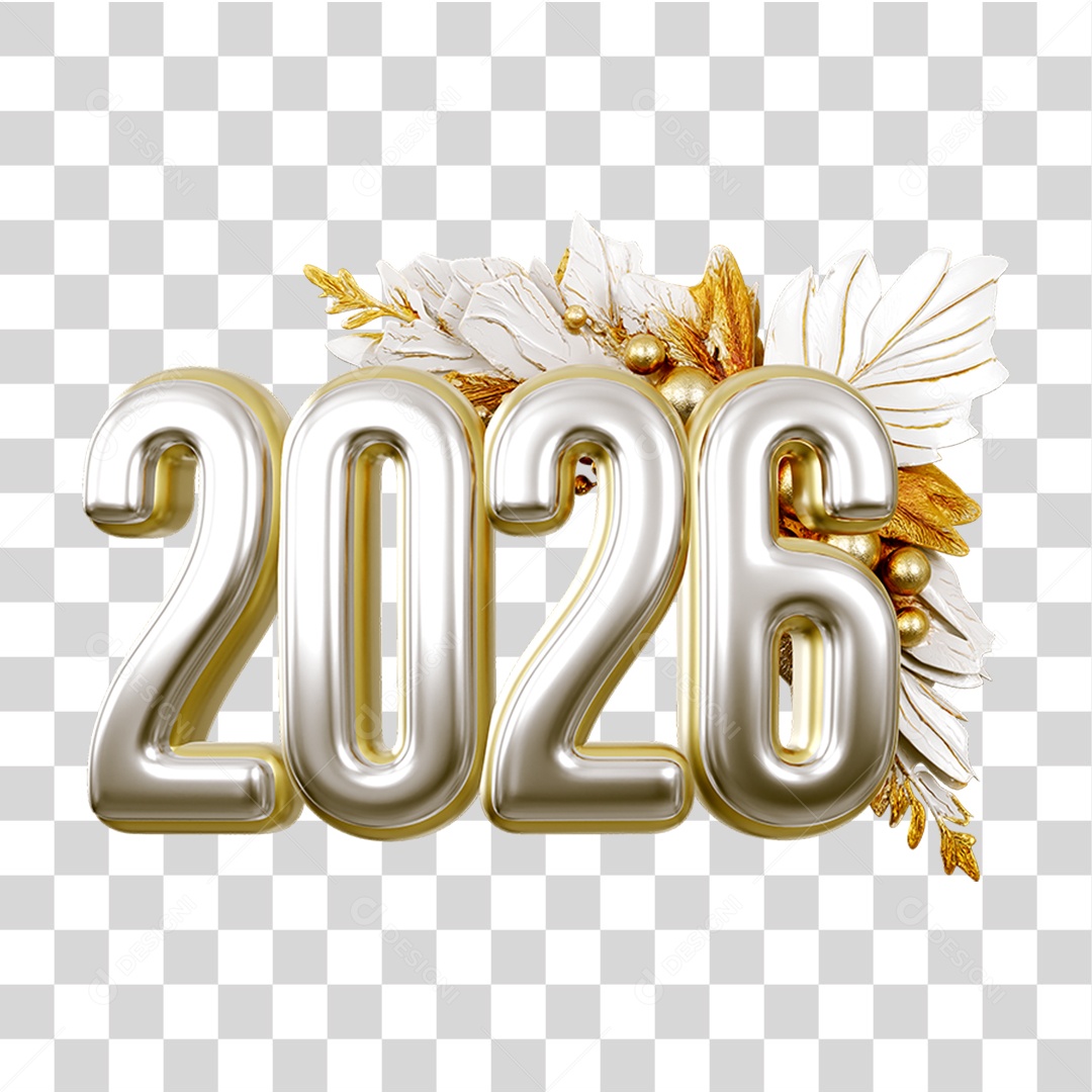 Número 3D 2026 Ano Novo PNG Transparente