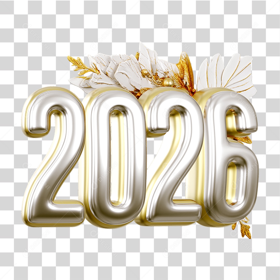 Número 3D 2026 Ano Novo PNG Transparente