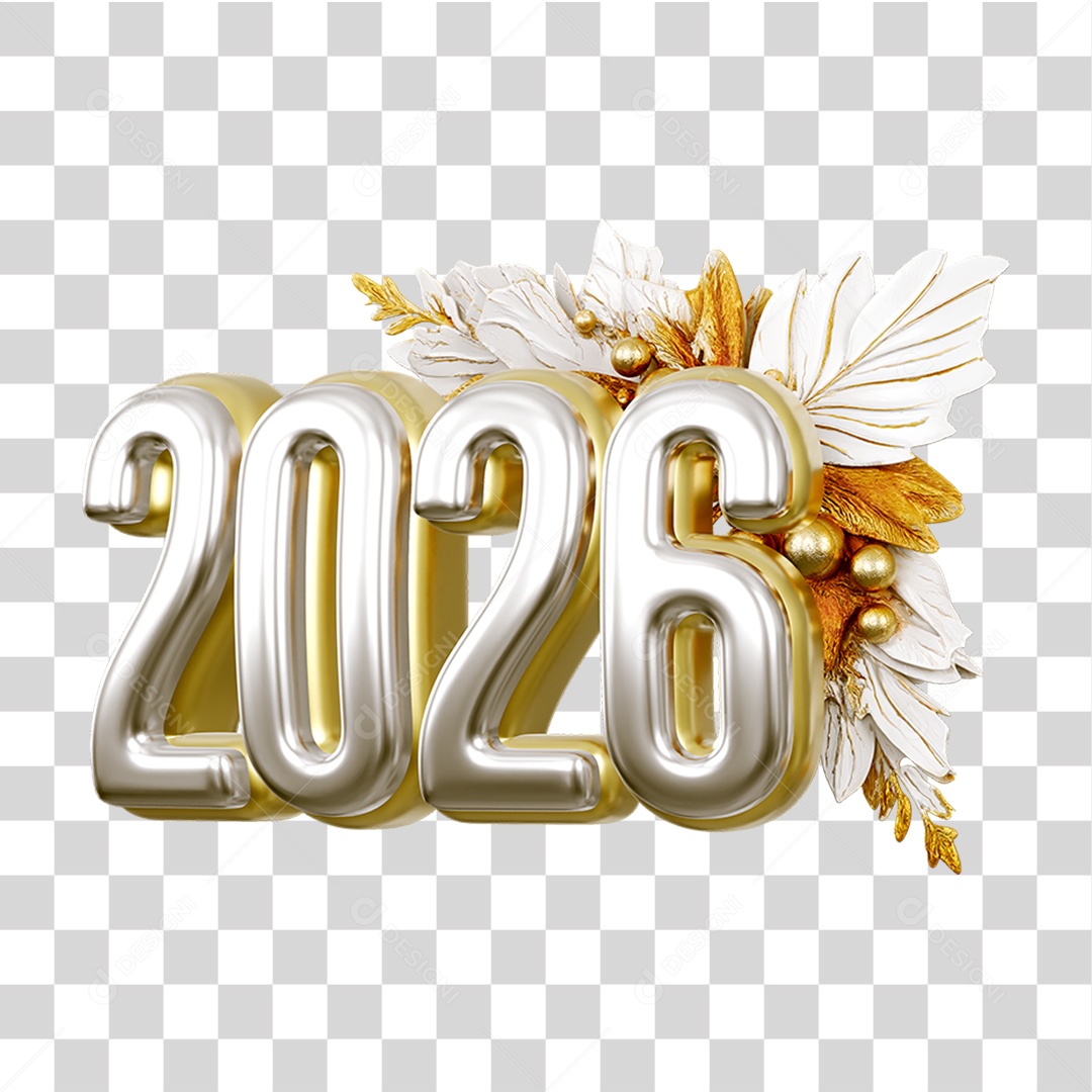 Número 3D 2026 Ano Novo PNG Transparente