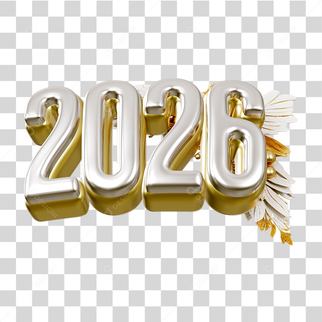 Número 3D 2026 Ano Novo PNG Transparente