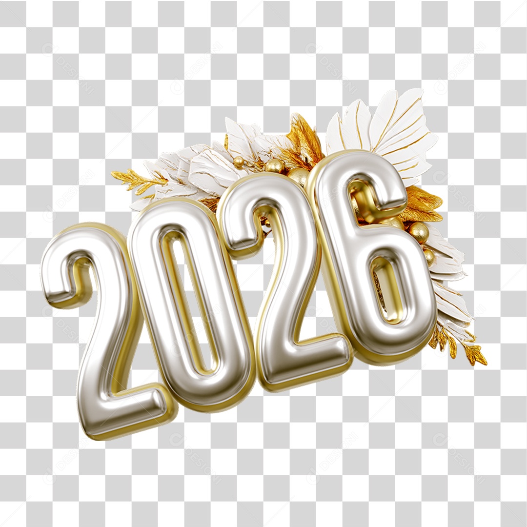 Número 3D 2026 Ano Novo PNG Transparente
